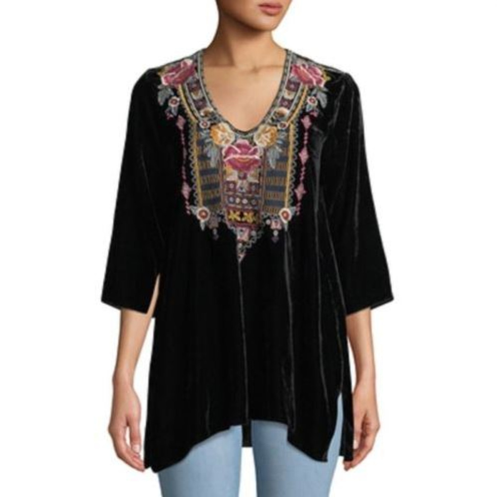 Johnny Was JWLA Black Cherelle Drape Velvet Top
